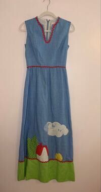 VTG 70s Elfriede for Mitch Robert Whimsical Cottagecore Appliqué Maxi Dress Sz 8